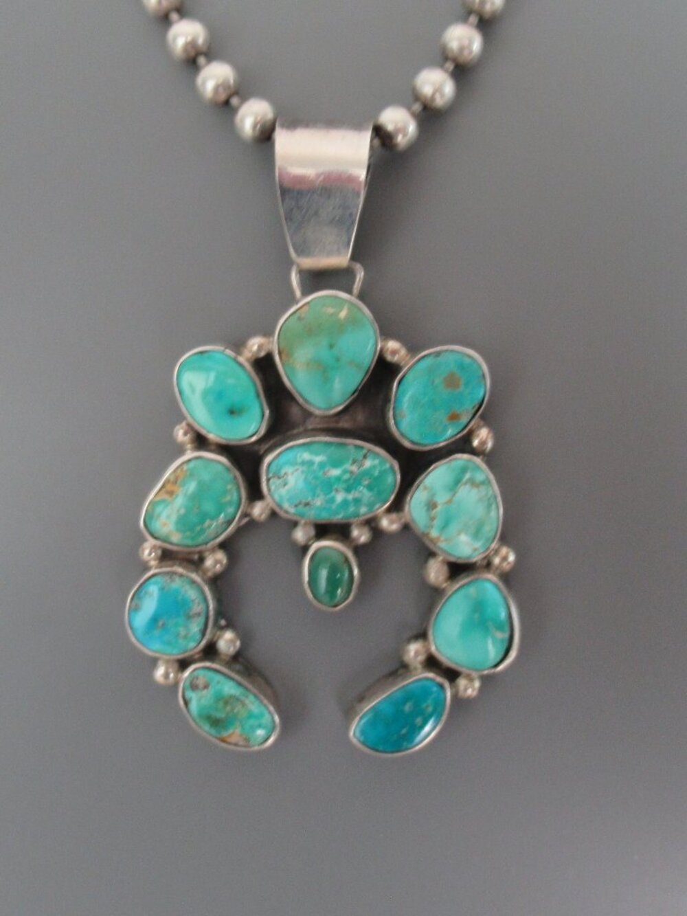 V & C Hale Blue Turquoise Naja Pendant Navajo Sterling Silver Signed 2" H